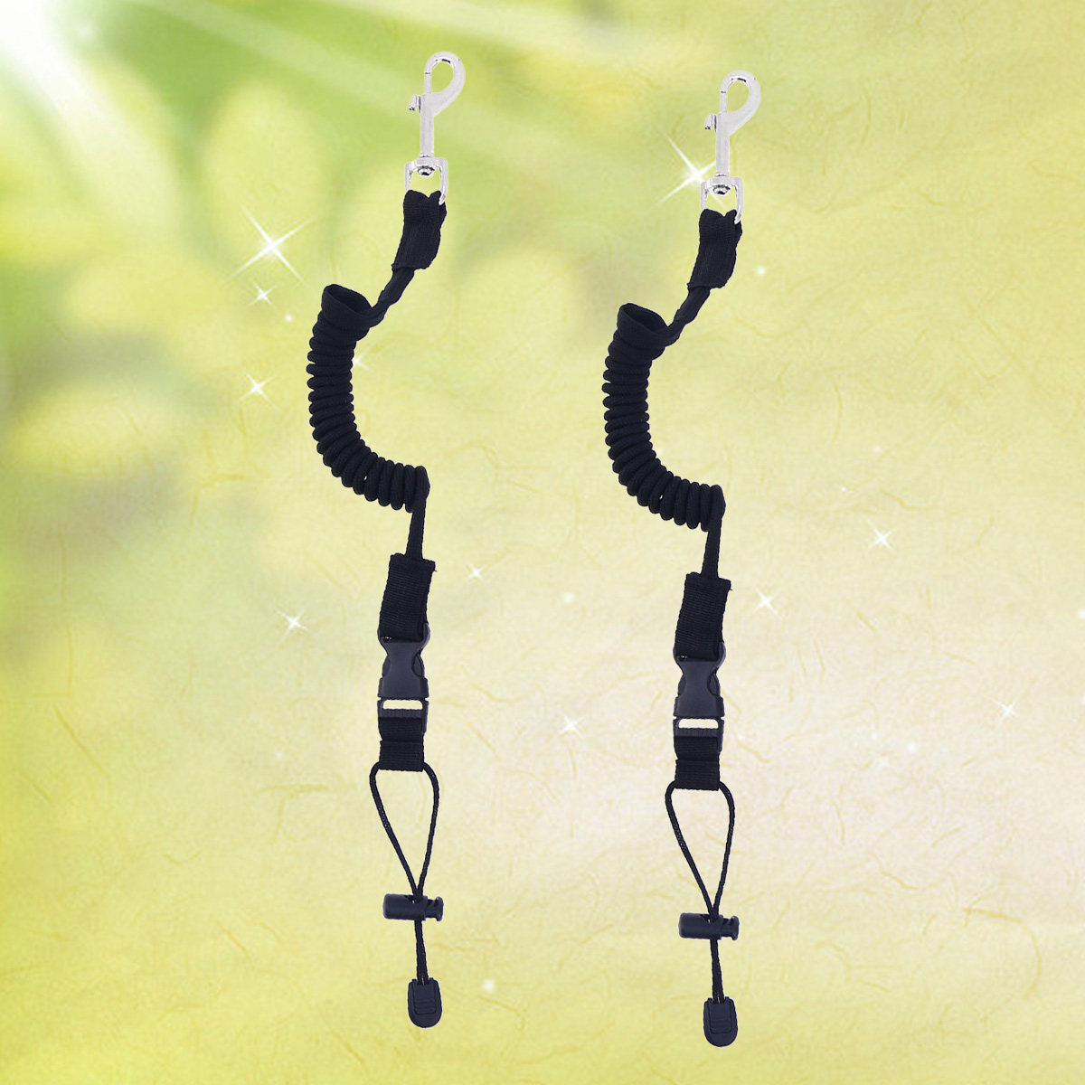 Fishing Kayak Paddle Leash - สายรัดไม้พายเรือแคนูกันน้ำ 2 ชิ้น เชือกไนลอนหนายืดหยุ่น หัวตะขอทองเหลือง พร้อมหัวเข็มขัดปลดเร็ว