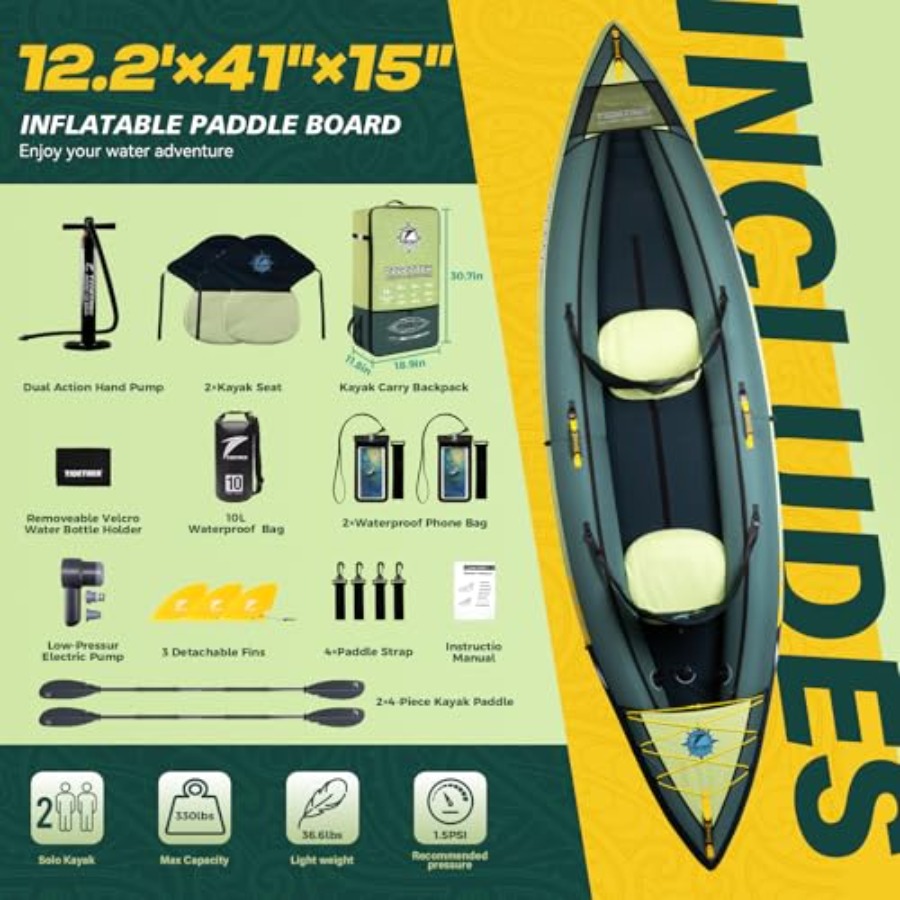 เรือคายัคเป่าลมสำหรับการท่องเท - Fishing Kayak Inflatable บทวิจารณ์และราคา